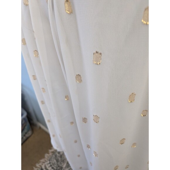 Talbots Blouse/Cami Women's XL Flounce Sleeve Ivory Gold Metallic Clip Dot New - Picture 6 of 12